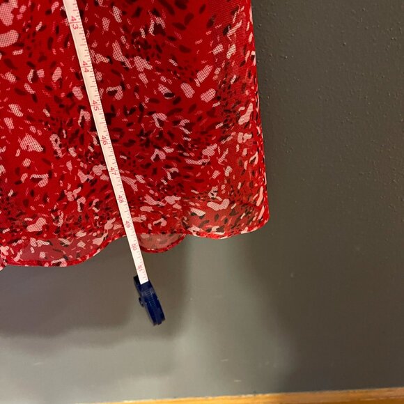 NWT Red BCBGeneration Red Floral Long Sleeve Wrap Dress Size 16 Mesh - Picture 9 of 10